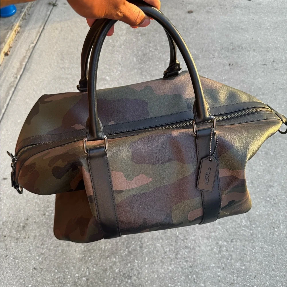 Coach Camouflage Leather-Trim Duffel in Green and Brown